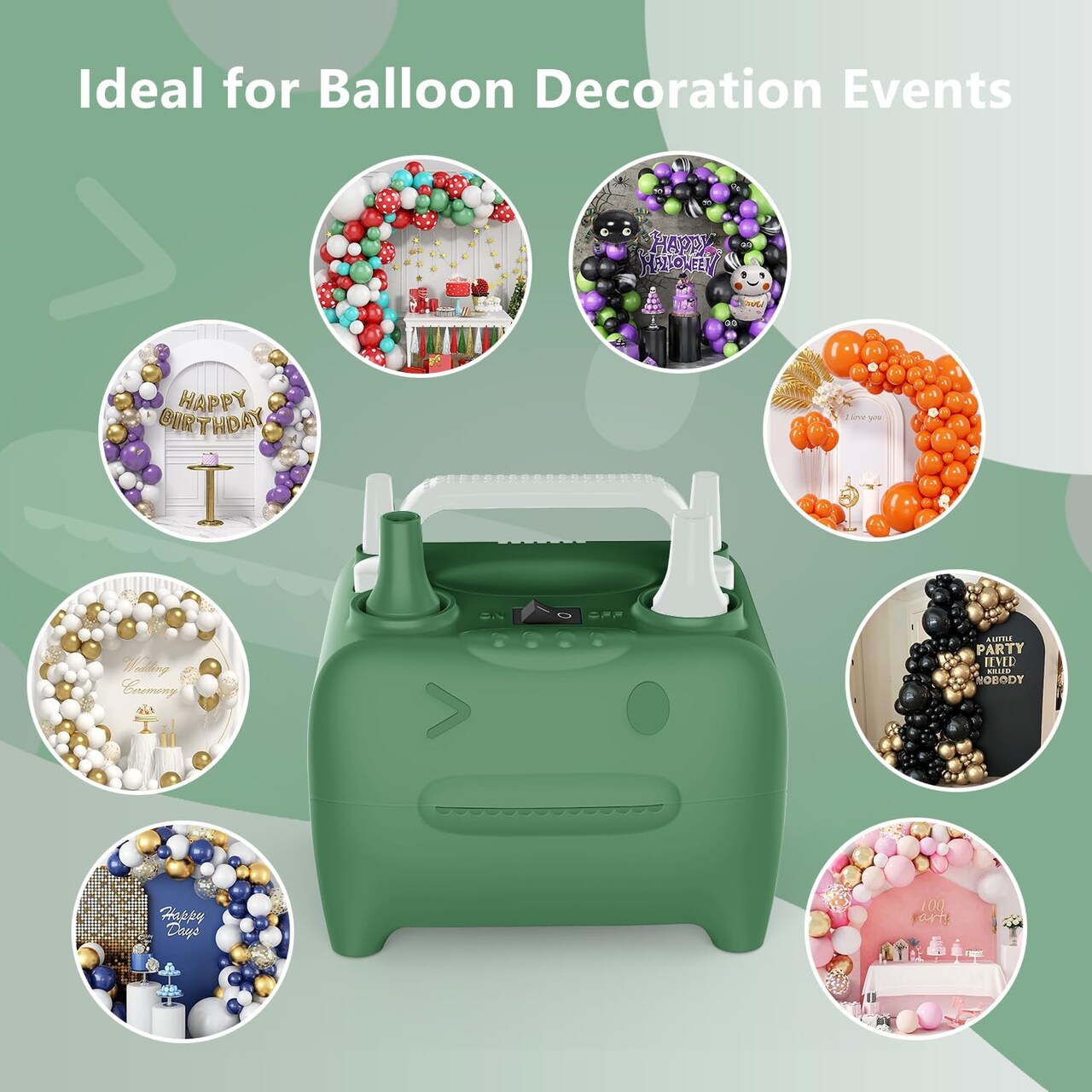 Balloon Pump Electric, Balloon Inflator Electric Air Pump, Portable Dual Nozzle Balloons Air Pump Electric 600W Blow Machine for Party Decoration